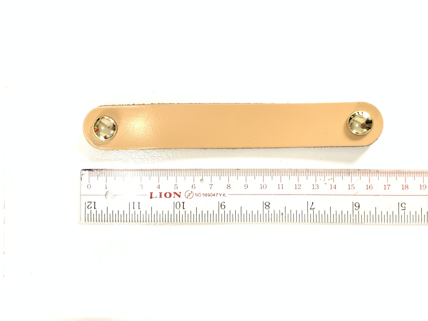 Beige Genuine Leather Drawer Pull with Gold screw head