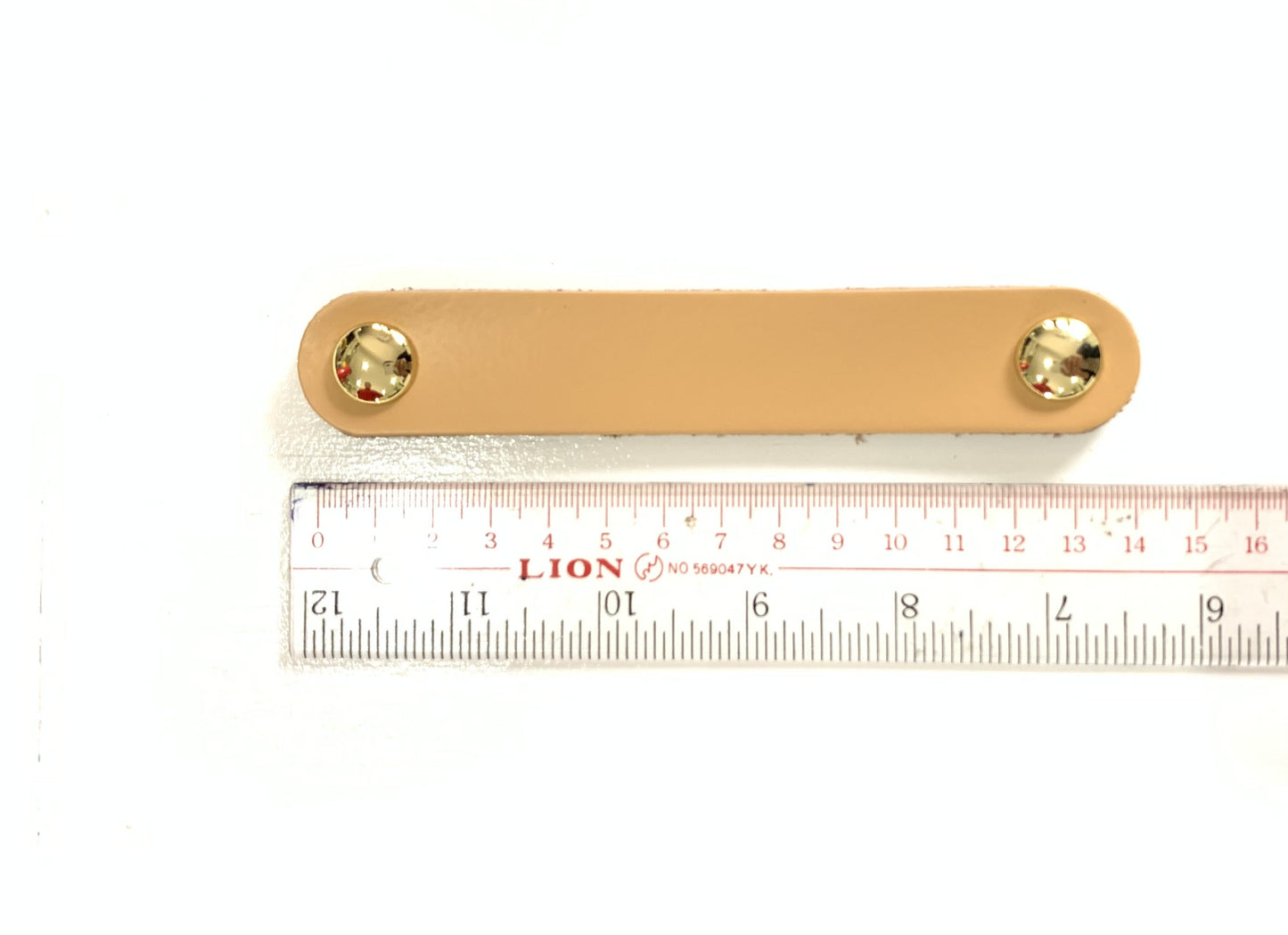 Beige Genuine Leather Drawer Pull with Gold screw head