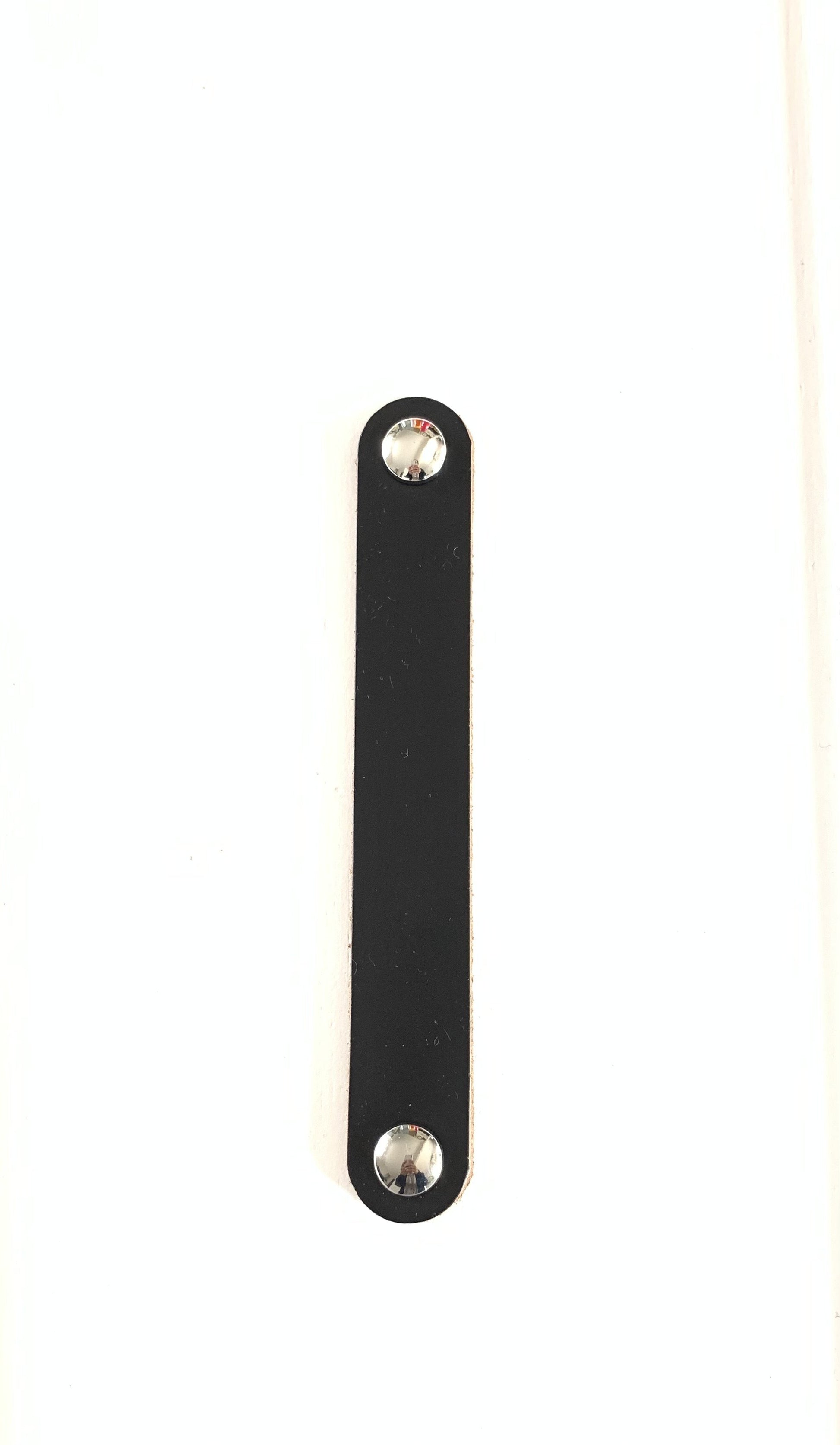 Black Genuine Leather Drawer Pull with Chrome screw head