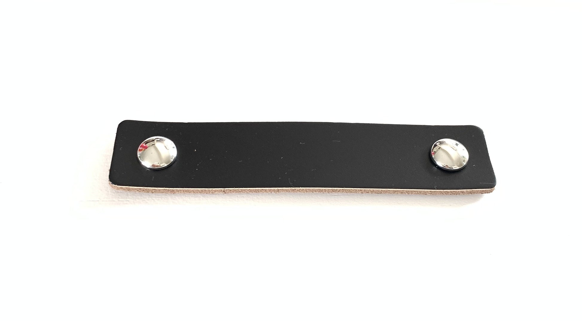 Black Genuine Leather square ends Drawer Pull with chrome screw head