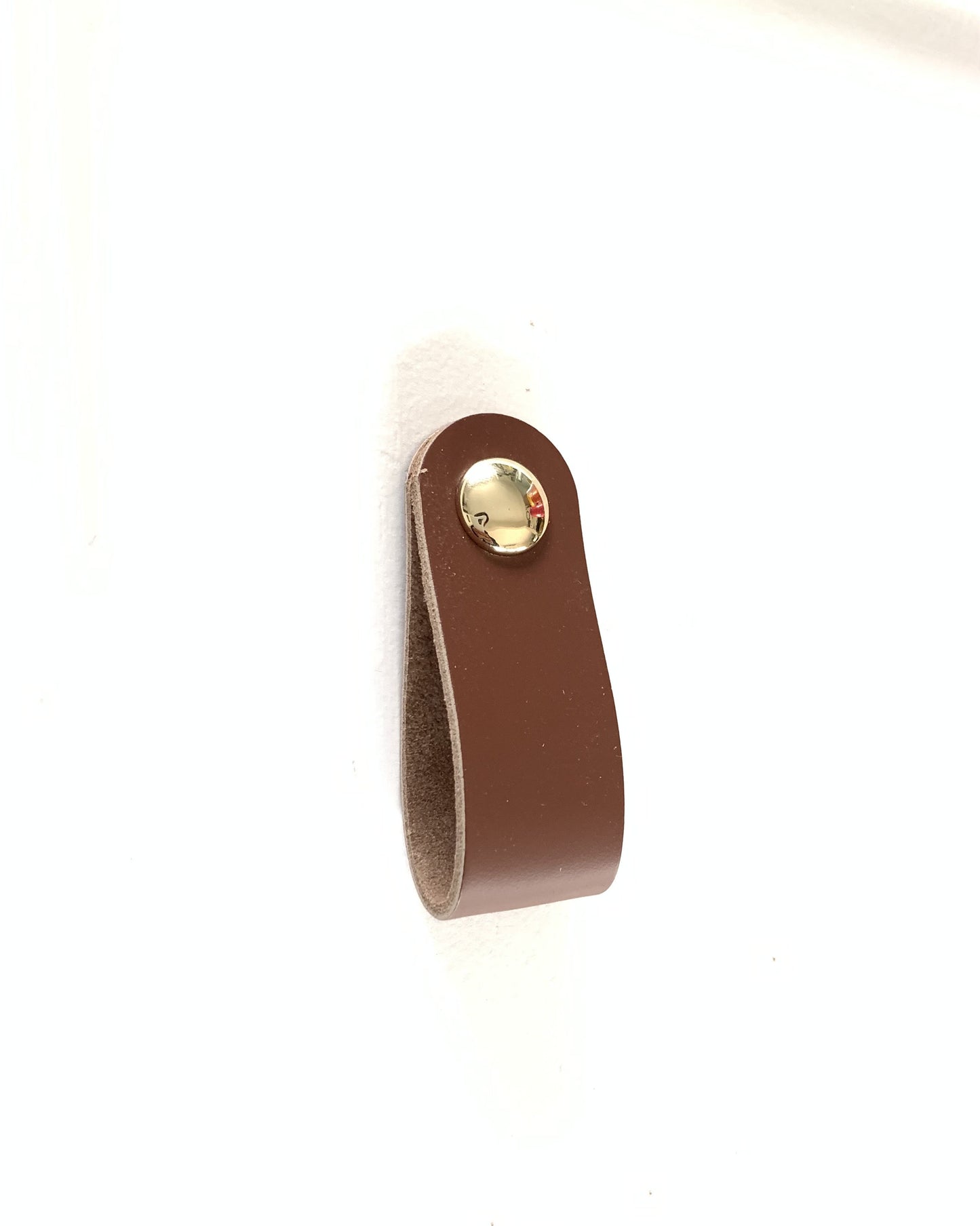 Brown Genuine Leather Drawer Pull with Gold screw head