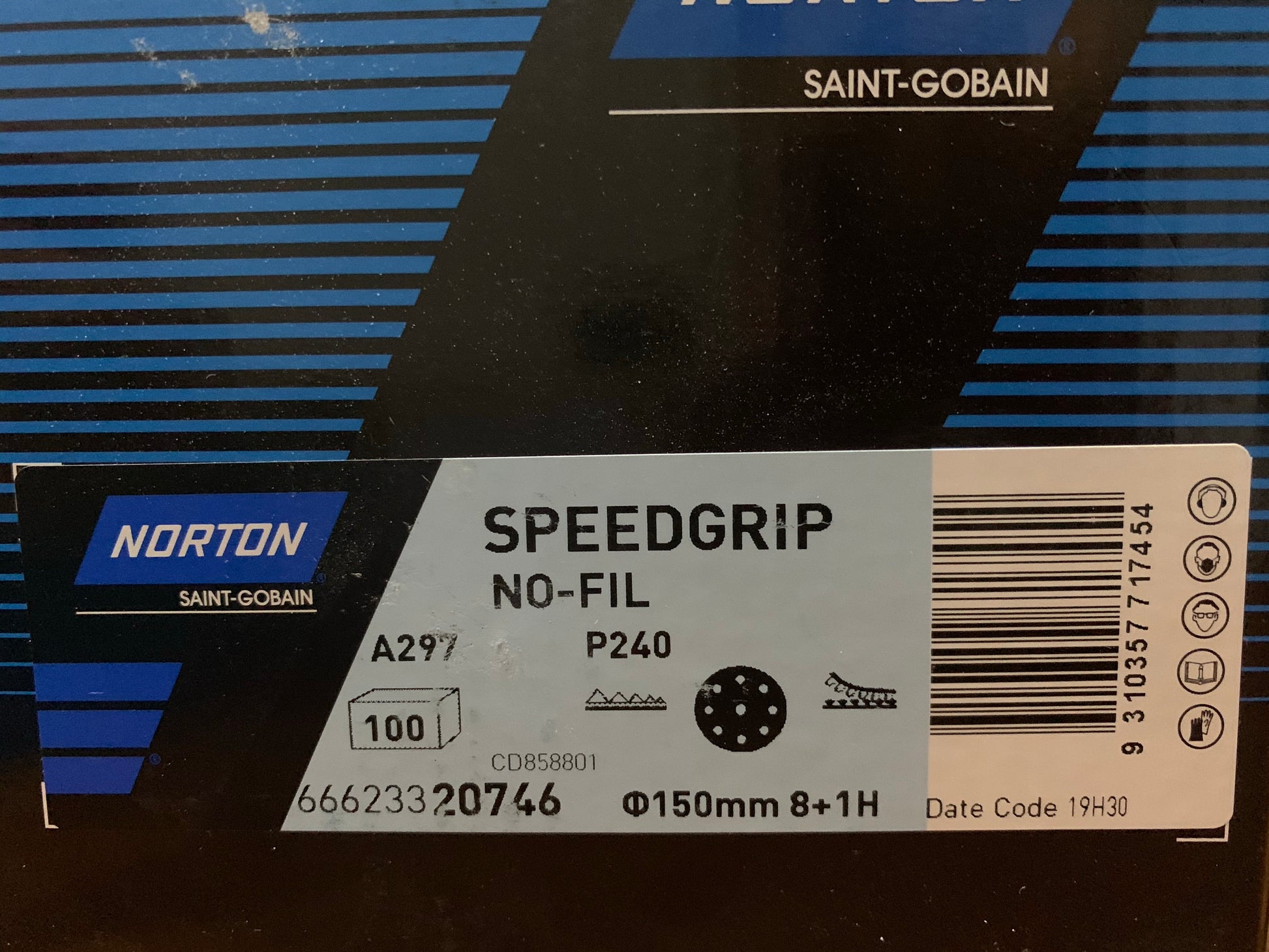 Pack of 50 - Norton Speedgrip 150mm P240 8+1 holes sanding disc