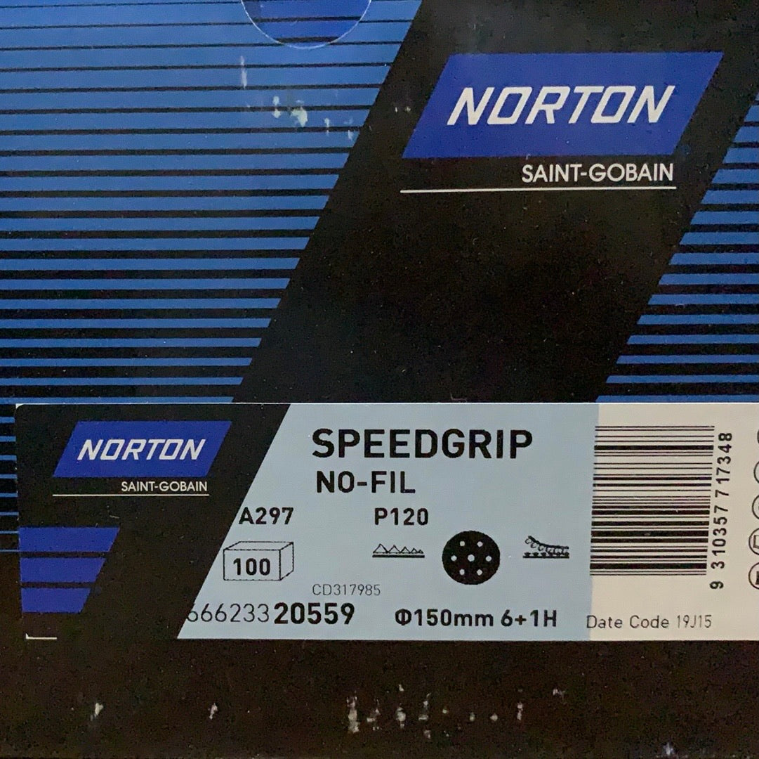 Pack of 50 - Norton Speedgrip 150mm P120 6+1 hole sanding disc