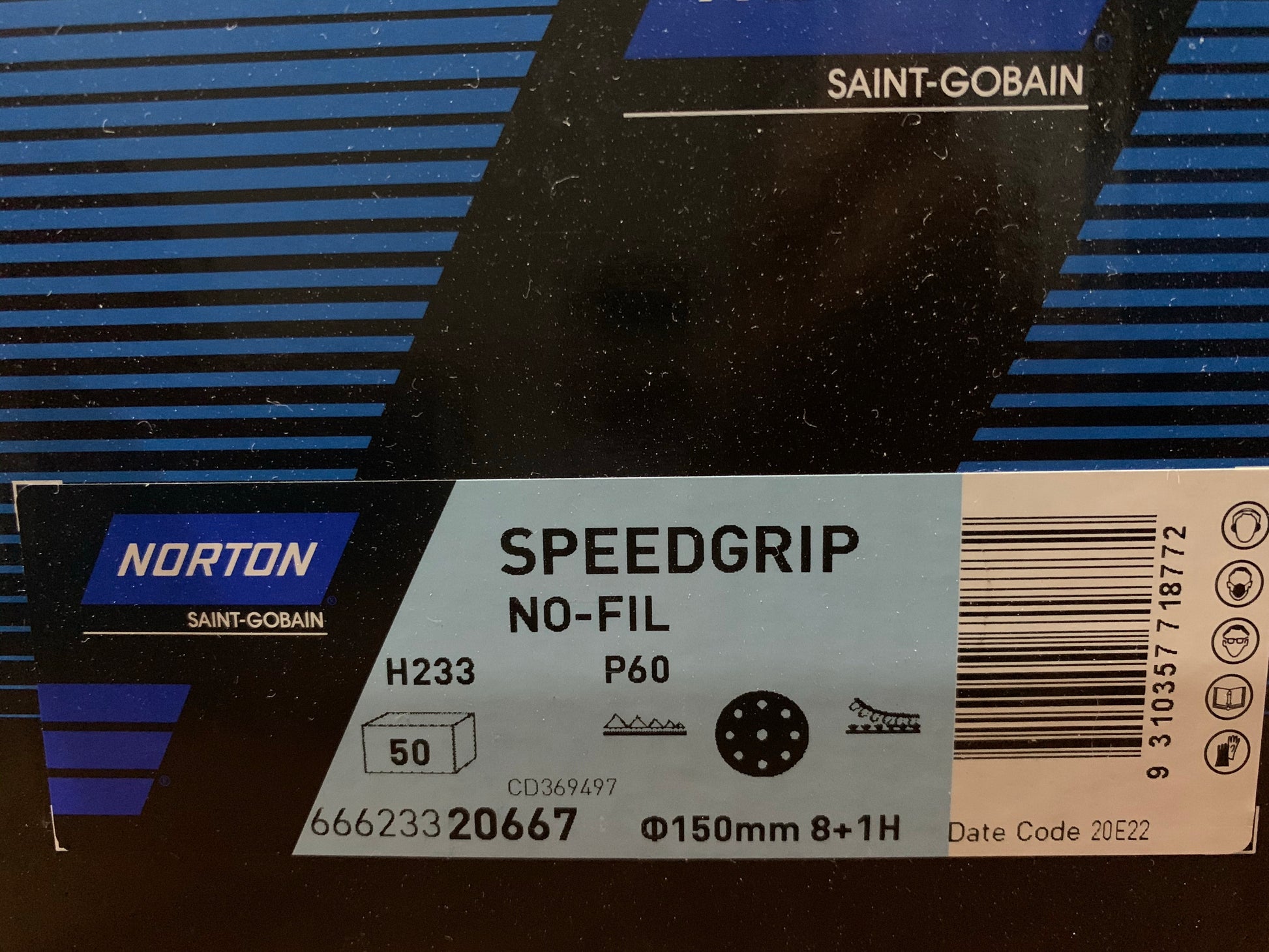 Pack of 50 - Norton Speedgrip 150mm P60 8+1 hole sanding disc