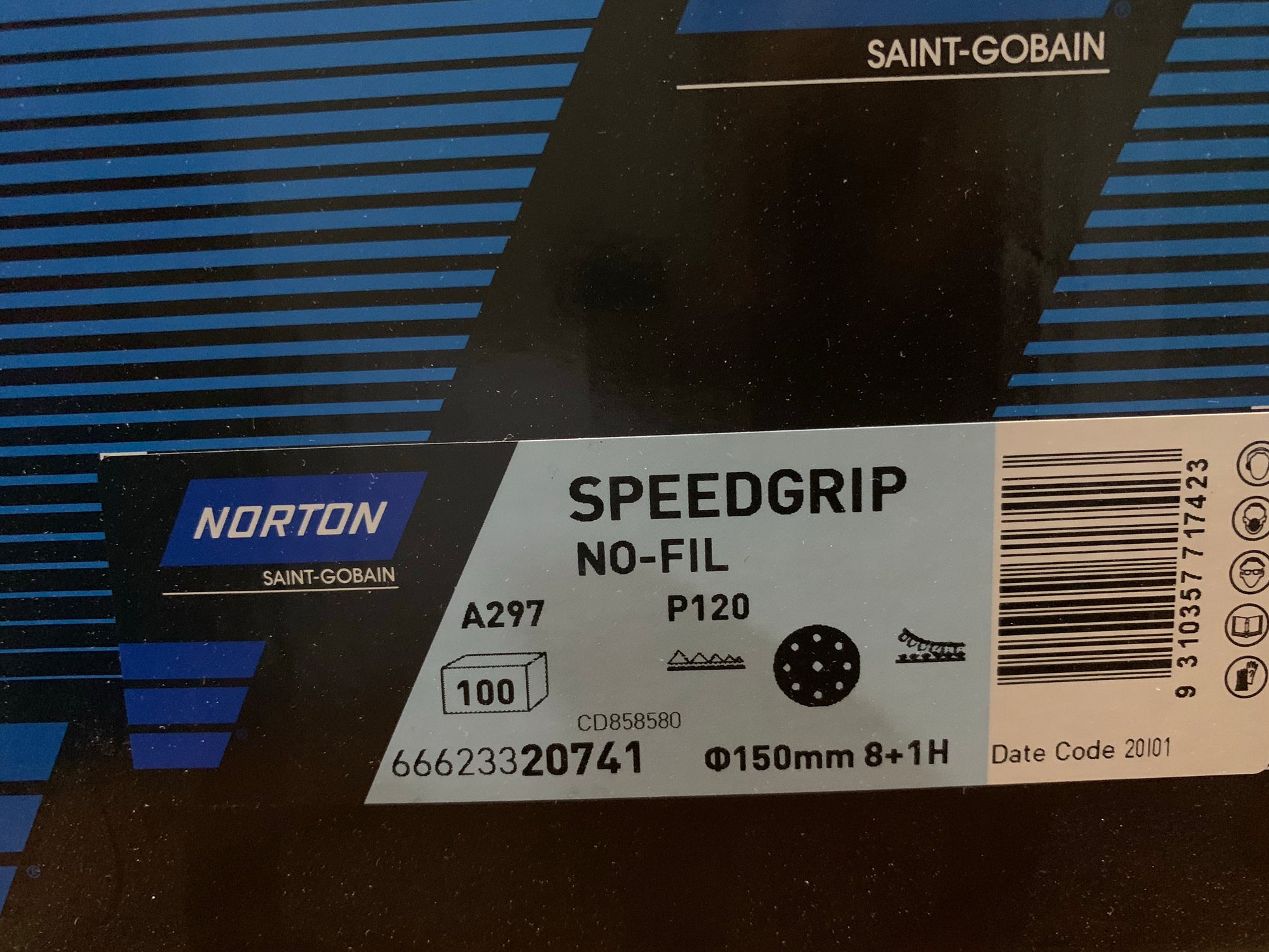 Pack of 50 - Norton Speedgrip 150mm P120 8+1 hole sanding disc