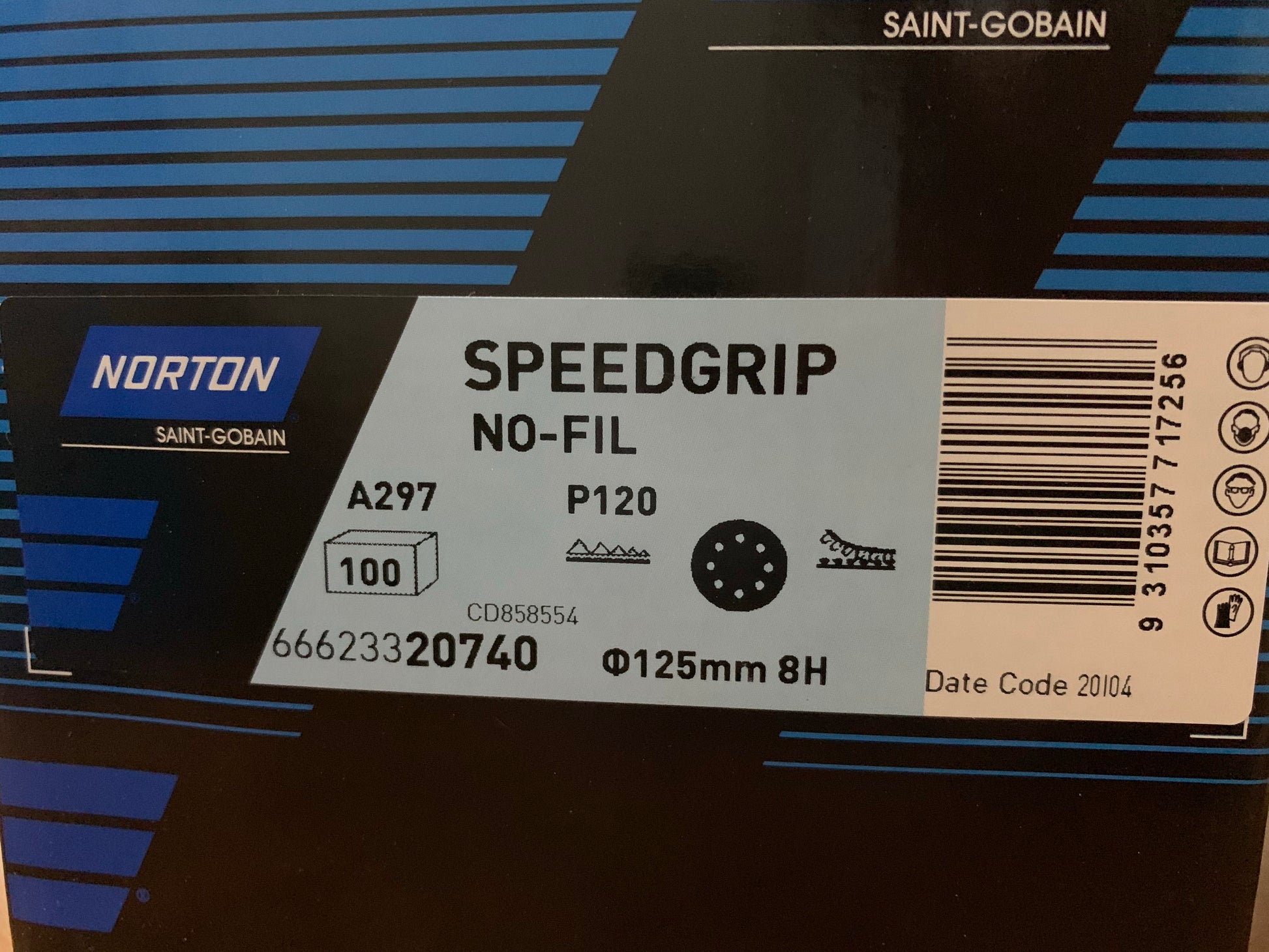 Pack of 100 - Norton Speedgrip 125mm P120 sanding disc