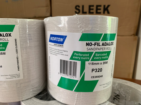 Twin Pack - Norton Non-Fil sandpaper roll 115mm x 25m P320