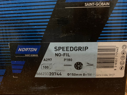 Pack of 50 - Norton Speedgrip 150mm P180 8+1 holes sanding disc