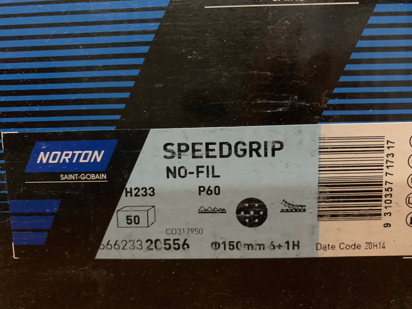 Pack of 50 - Norton Speedgrip 150mm P60 6+1 hole sanding disc