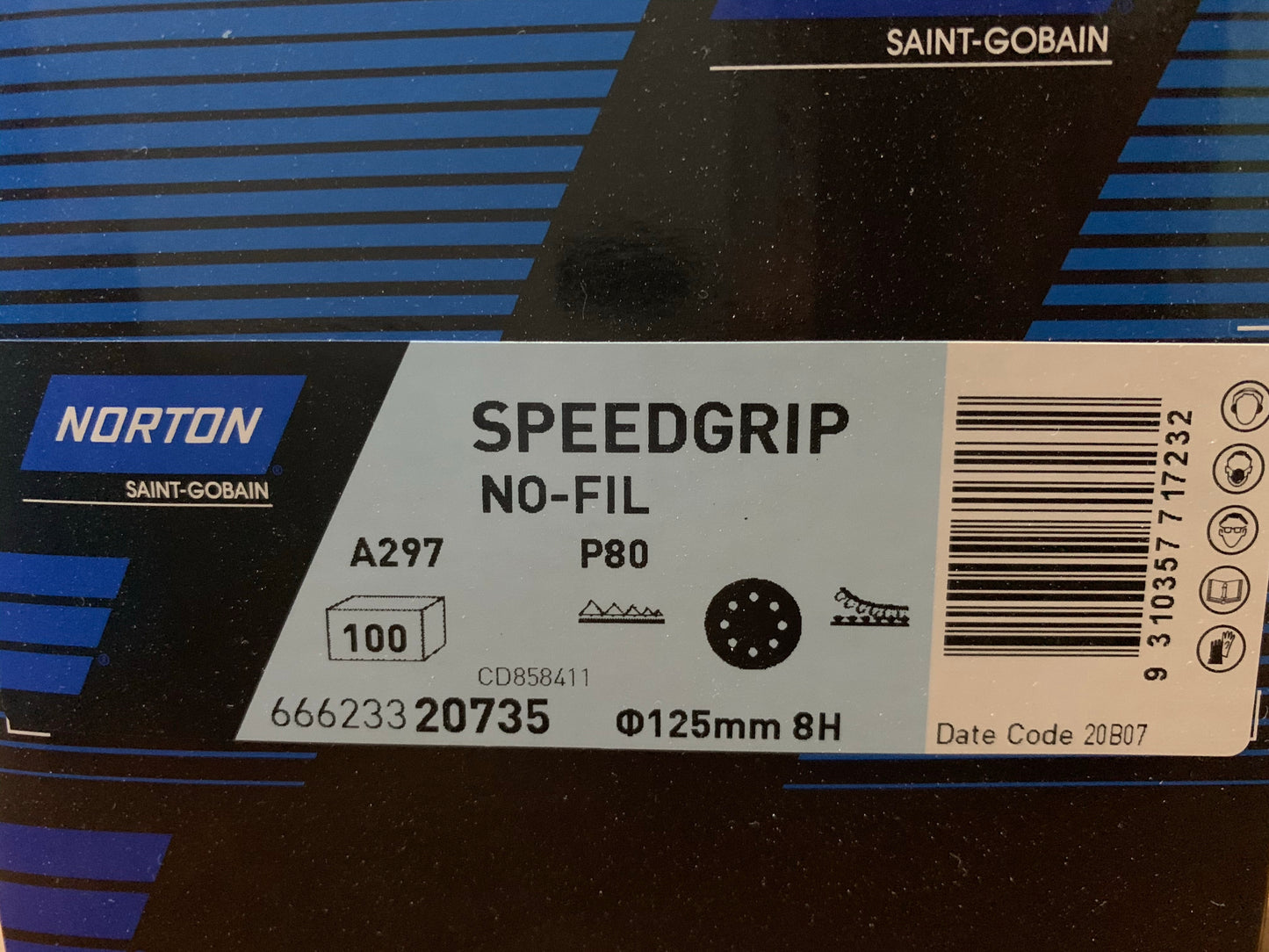 Pack of 100 - Norton Speedgrip 125mm P80 sanding disc